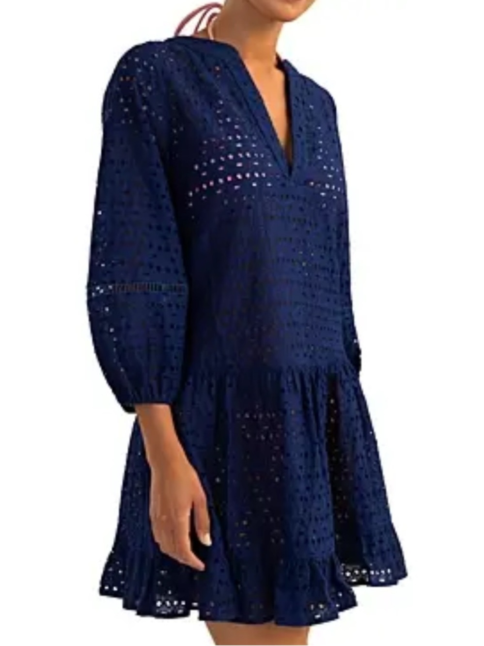 Shoshanna Navy Eyelet Cotton Tiered Cover-Up